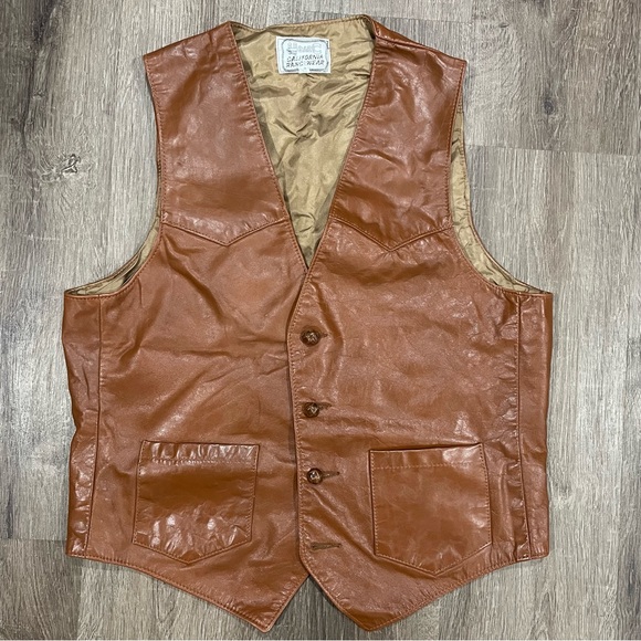 H Bar C Jackets & Blazers - H Bar C California Ranchwear Vintage Leather Vest Rust Brown Rodeo Western M/L